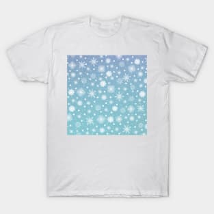 White Snowflakes Blue Design T-Shirt